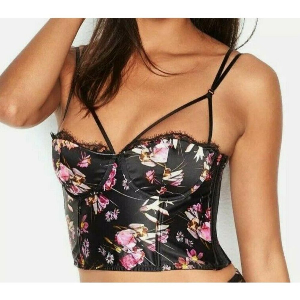 Victoria's Secret Lightly Lined Strappy 32D Bustier Floral Satin